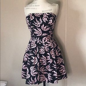 French Connection black strapless dress with pink